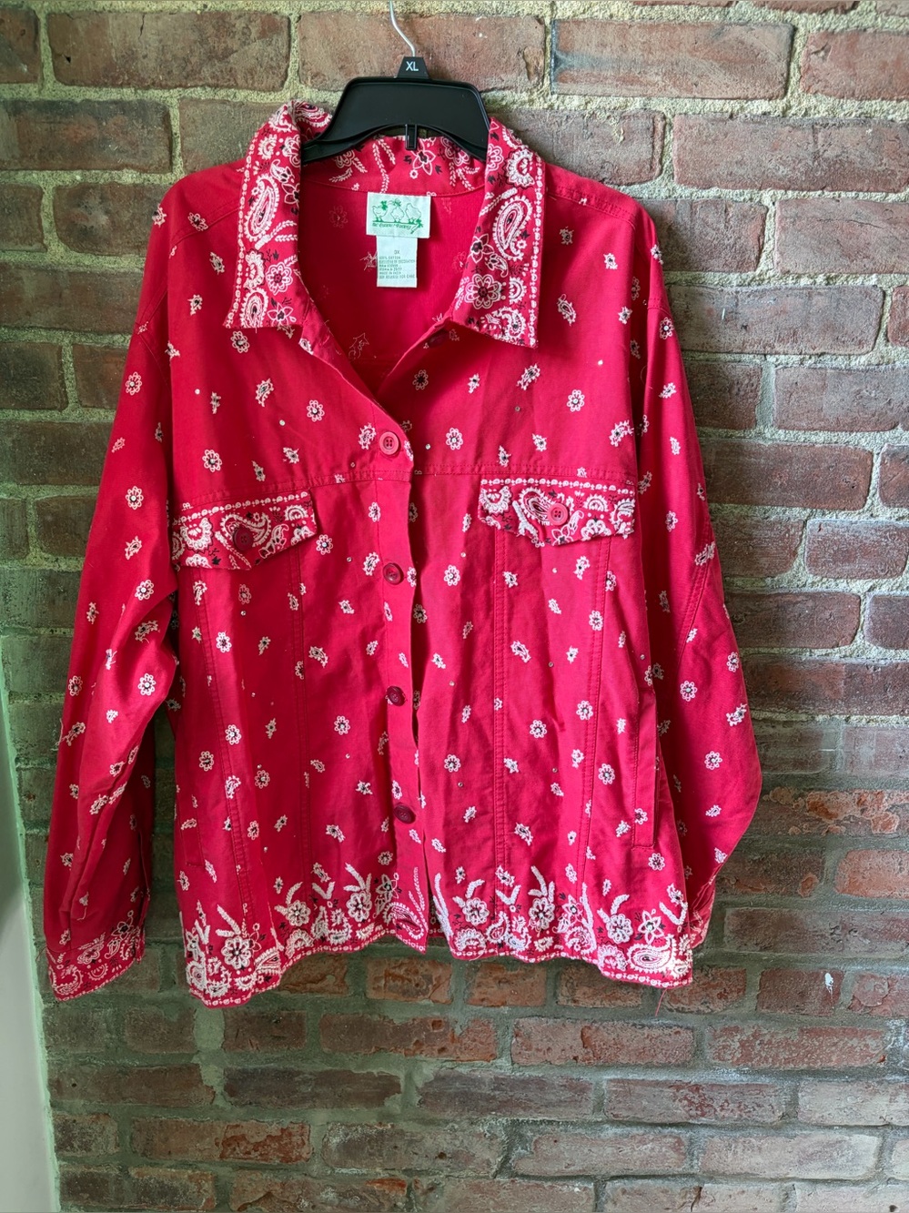 Vintage-Quaker Factory Red Bandana Print Jean Jacket size 3X